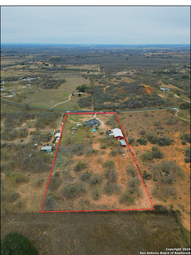 aerial view featuring a rural view