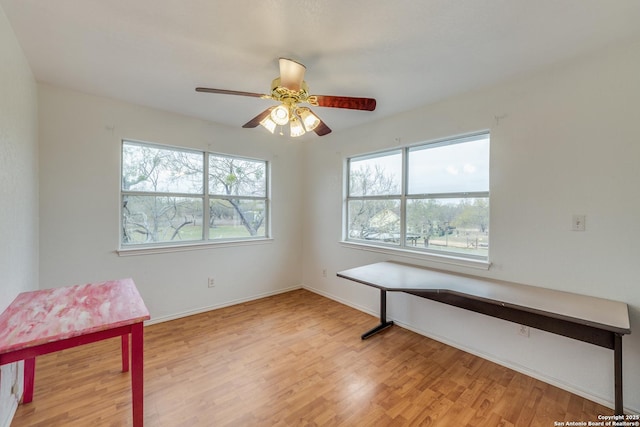 miscellaneous room with light hardwood / wood-style floors and ceiling fan