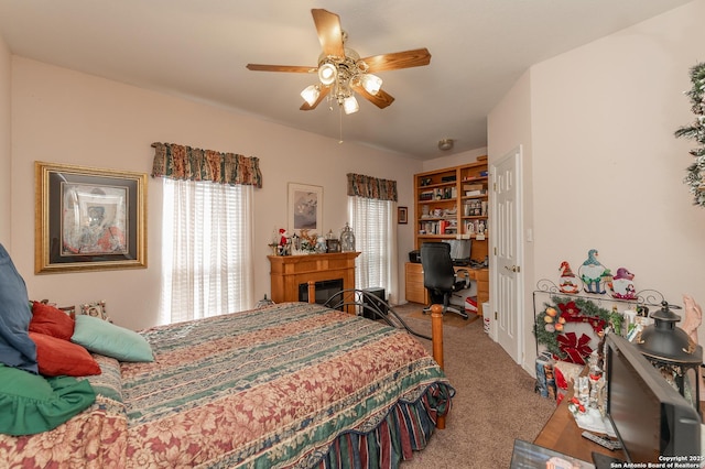 bedroom featuring carpet floors and ceiling fan