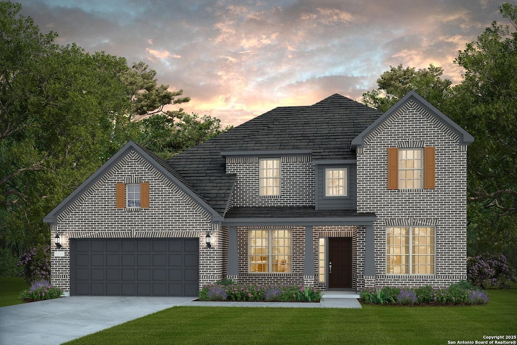11427 Mirage, San Antonio, TX 78254 - view of front facade featuring a garage and a lawn
