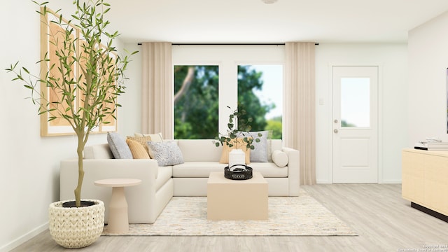 living area with light hardwood / wood-style flooring