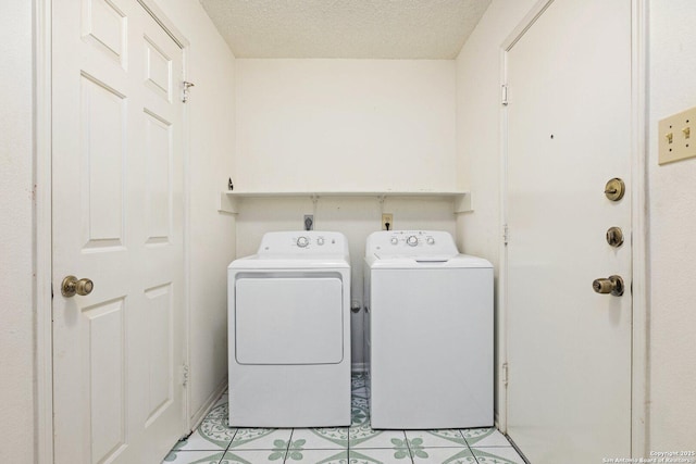 laundry area with a textured ceiling and separate washer and dryer