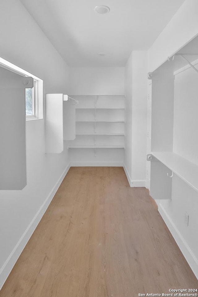 spacious closet featuring light wood-type flooring