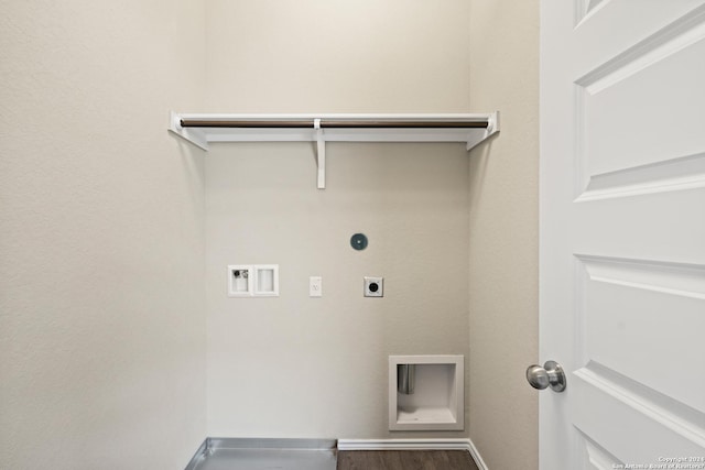 clothes washing area with hardwood / wood-style flooring, electric dryer hookup, and hookup for a washing machine