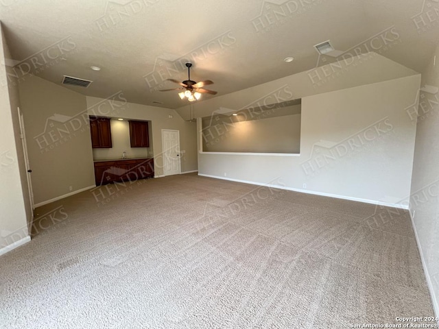 empty room featuring ceiling fan, carpet floors, and a textured ceiling