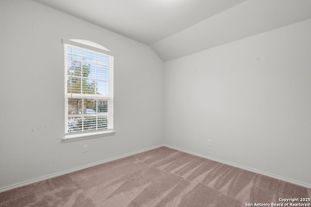 empty room featuring plenty of natural light, carpet floors, and lofted ceiling