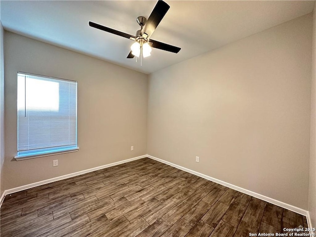 unfurnished room featuring hardwood / wood-style floors and ceiling fan