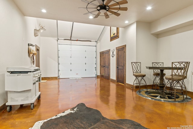 garage with ceiling fan