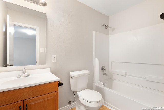 full bathroom with shower / bathing tub combination, vanity, and toilet