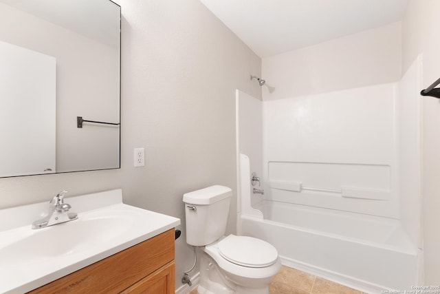 full bathroom with tile patterned flooring, vanity, toilet, and washtub / shower combination