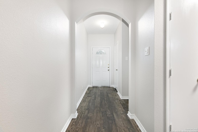 corridor featuring dark hardwood / wood-style flooring