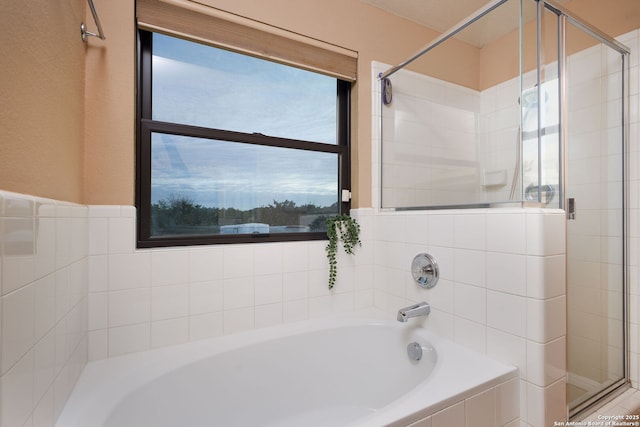 bathroom with plus walk in shower