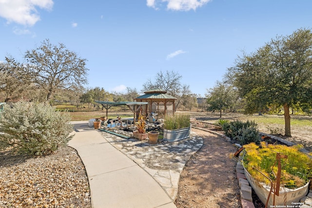 view of patio / terrace featuring a gazebo