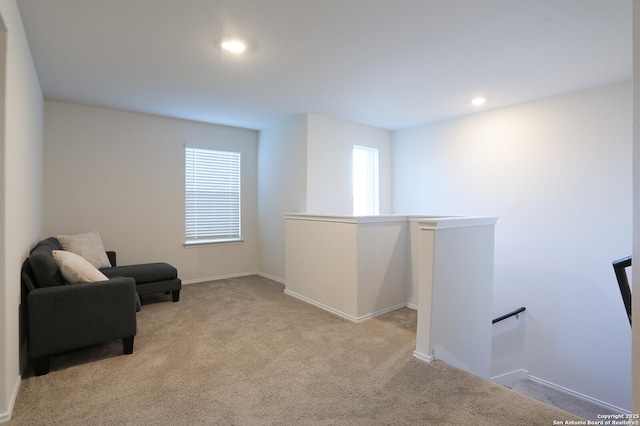 sitting room with light carpet