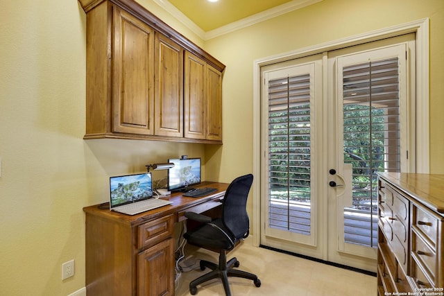 tiled office space with ornamental molding