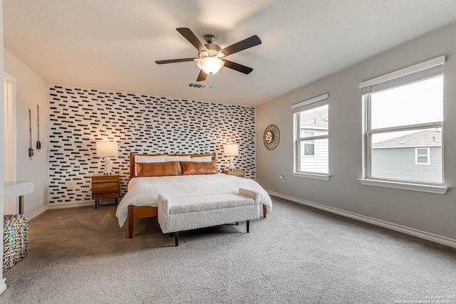 bedroom featuring carpet flooring and ceiling fan