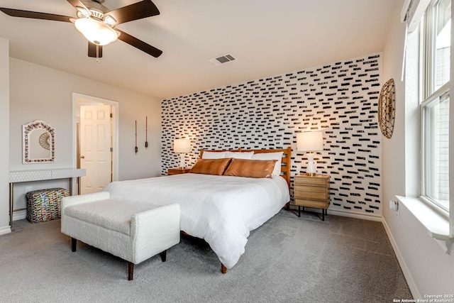 bedroom with carpet flooring and ceiling fan