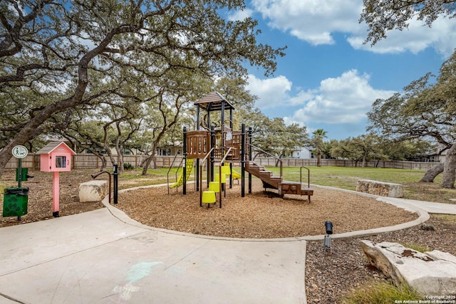 view of jungle gym with a yard