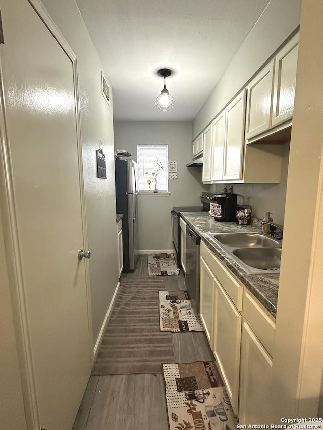 kitchen with dark hardwood / wood-style flooring, sink, and appliances with stainless steel finishes