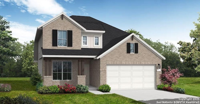 view of front of property featuring a garage and a front yard