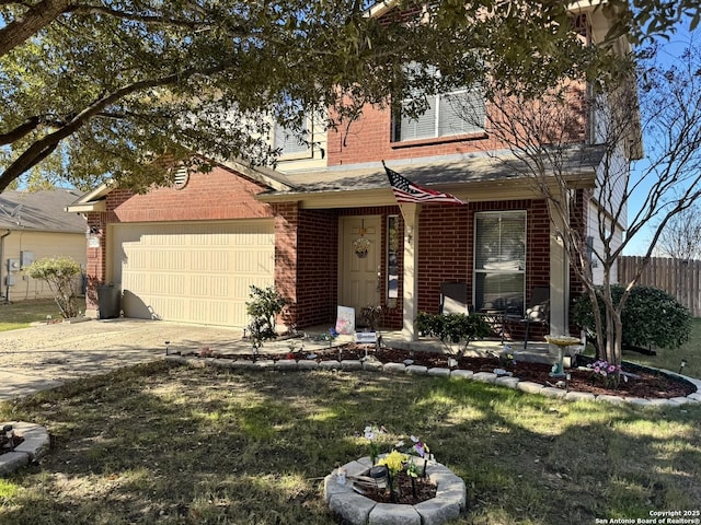 view of front of house with a garage and a front lawn