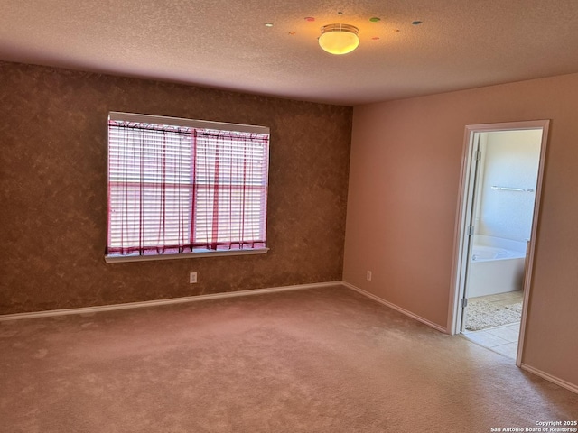 carpeted empty room with a textured ceiling