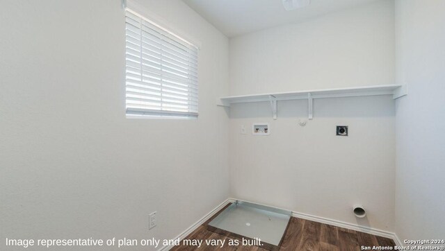 3216 Pemberton Rose, San Antonio, TX 78245 - laundry room with hookup for a washing machine, dark wood-type flooring, gas dryer hookup, and electric dryer hookup