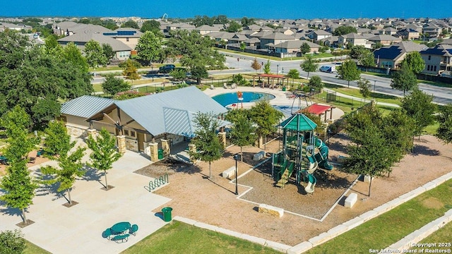 drone / aerial view with a residential view