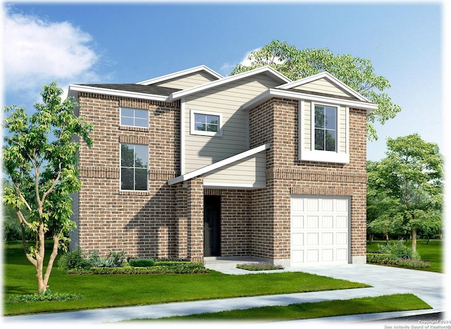 view of front of home featuring a front lawn and a garage