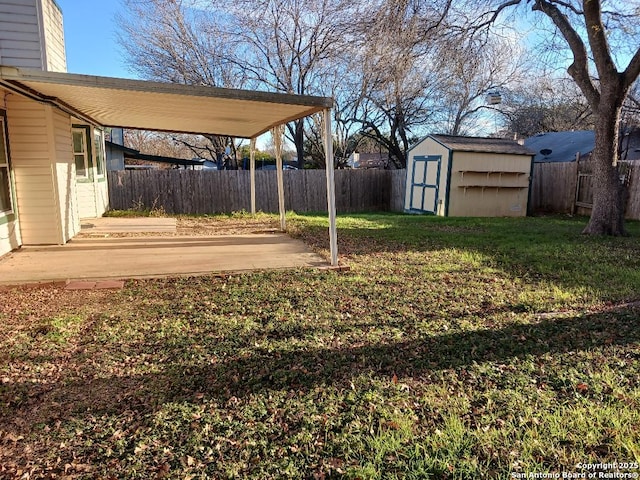 view of yard with a storage unit