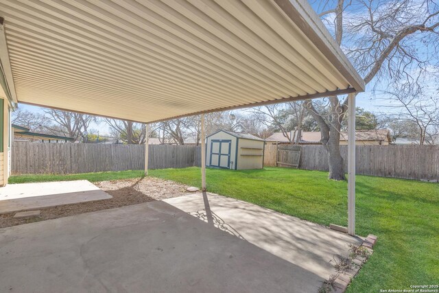 view of patio / terrace with a storage unit