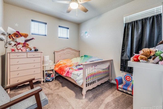 bedroom with carpet and ceiling fan