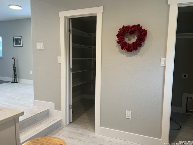 interior space with hardwood / wood-style floors and vanity