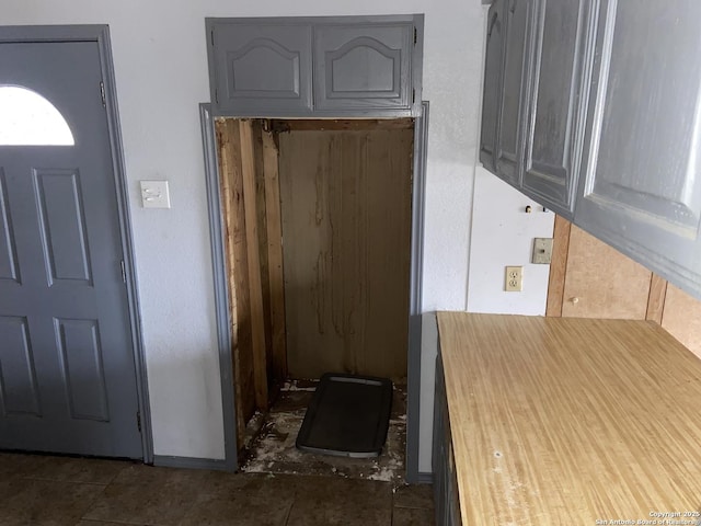 kitchen with gray cabinets