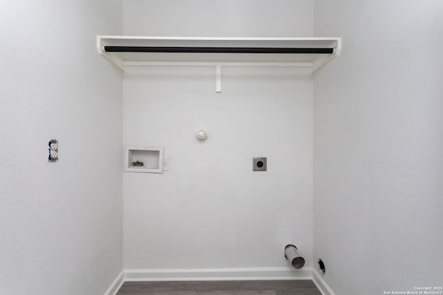 washroom with electric dryer hookup, hookup for a gas dryer, dark wood-type flooring, and hookup for a washing machine