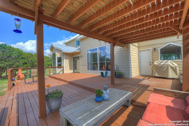 wooden terrace with grilling area