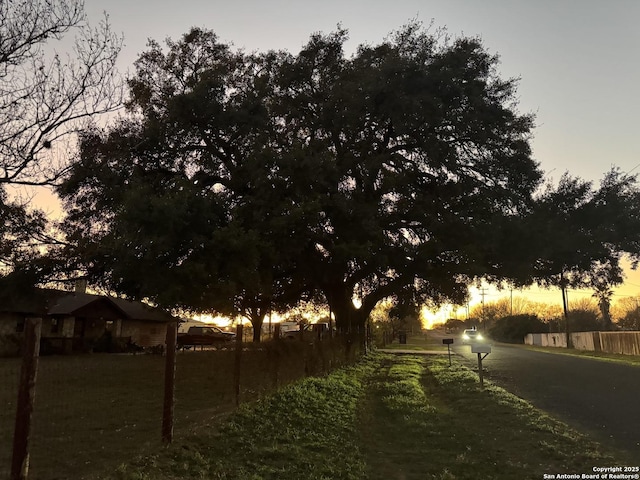 view of yard at dusk