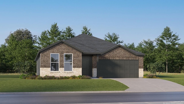 view of front of house featuring a front yard and a garage