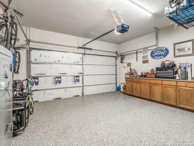 garage with a garage door opener