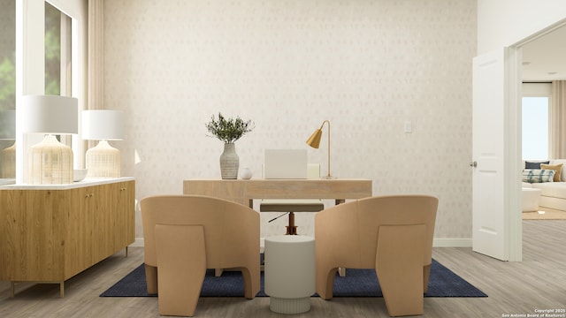 dining area with light wood-type flooring