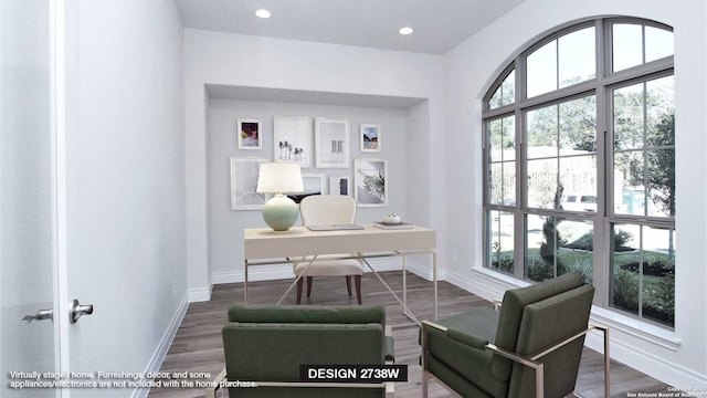 home office featuring dark hardwood / wood-style floors