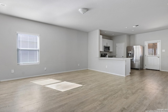 unfurnished living room featuring light wood-type flooring