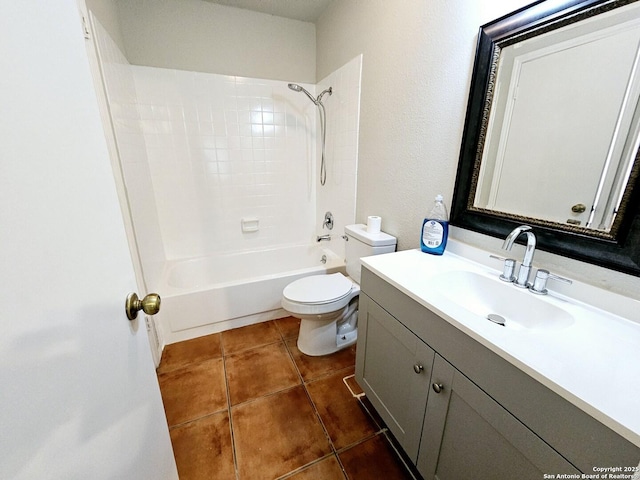 full bathroom featuring tile patterned flooring, vanity, toilet, and shower / washtub combination