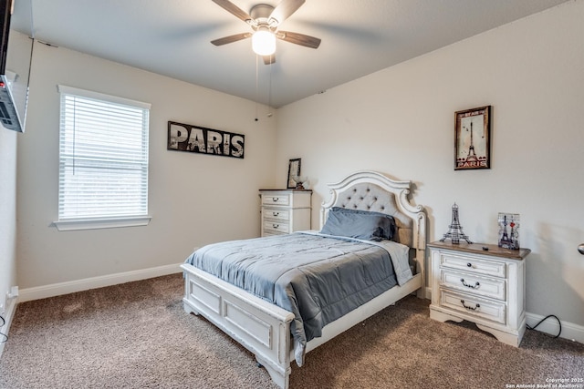 bedroom with carpet flooring and ceiling fan