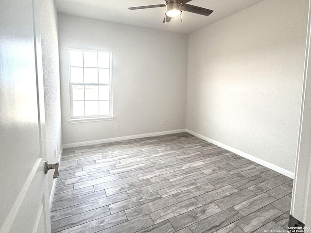 unfurnished room with light hardwood / wood-style flooring and ceiling fan