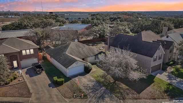 view of aerial view at dusk