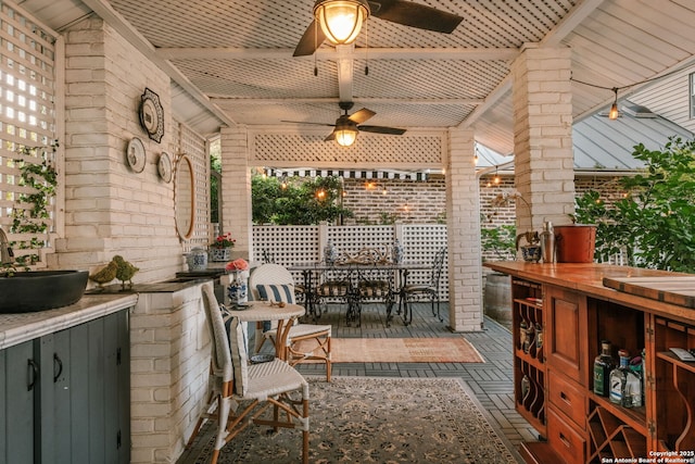 view of patio featuring a wet bar