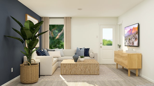 living room with light hardwood / wood-style flooring