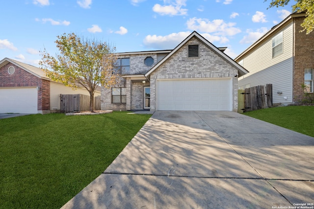 front facade featuring a front yard and a garage