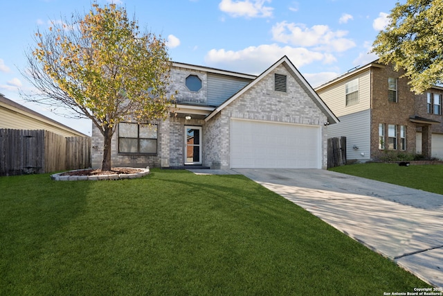 view of front of house featuring a garage and a front lawn